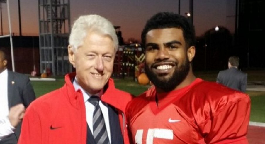 Bill Clinton and Ezekiel Elliott after Ohio State's practice.