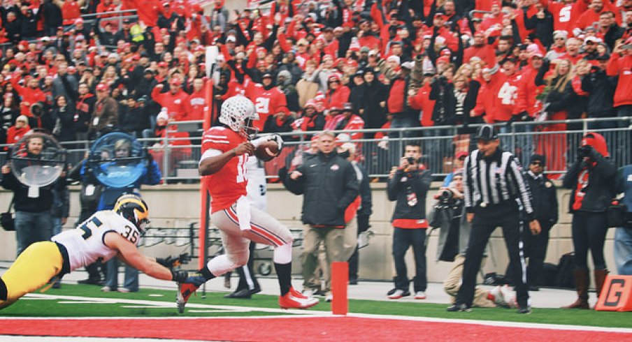 J.T. Barrett hits a lick.