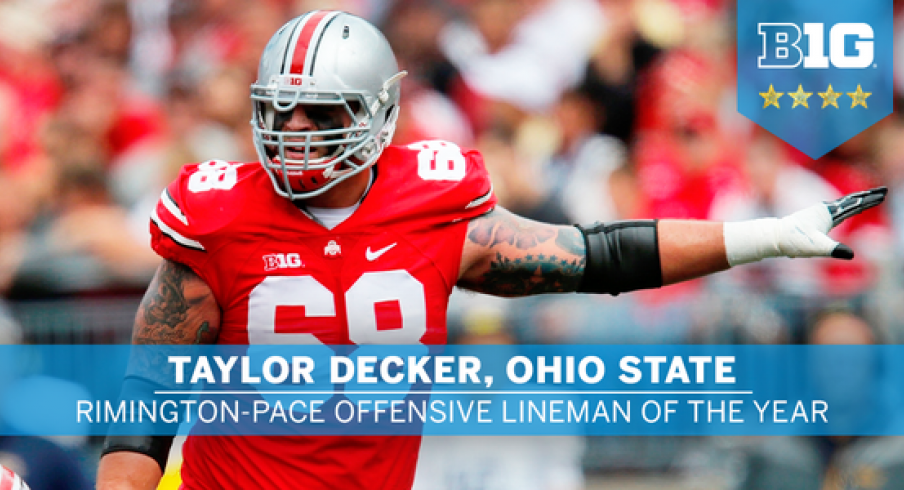 Ohio State's Taylor Decker was named the 2015 Big Ten Offensive Lineman of the year Tuesday.