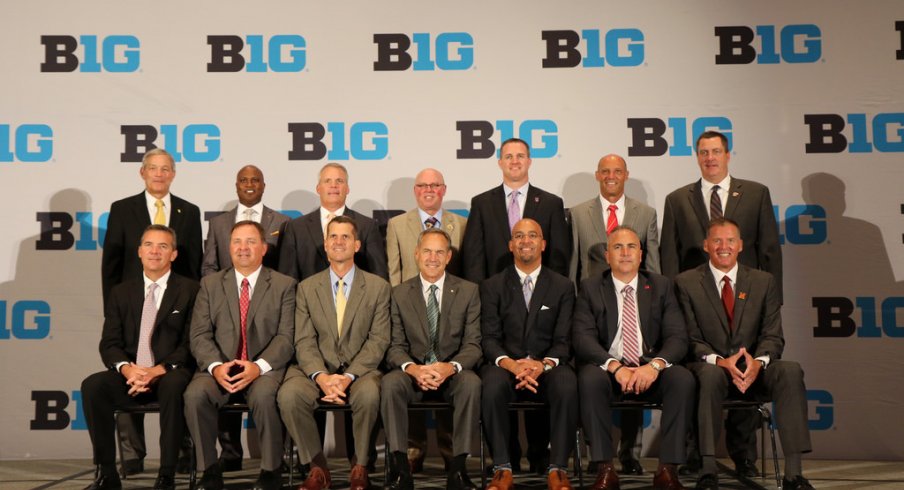 Big Ten coaches pose for a photo at the league's media day in August.