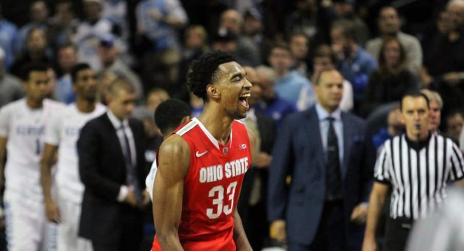 Keita Bates-Diop celebrates Ohio State's win over Kentucky.