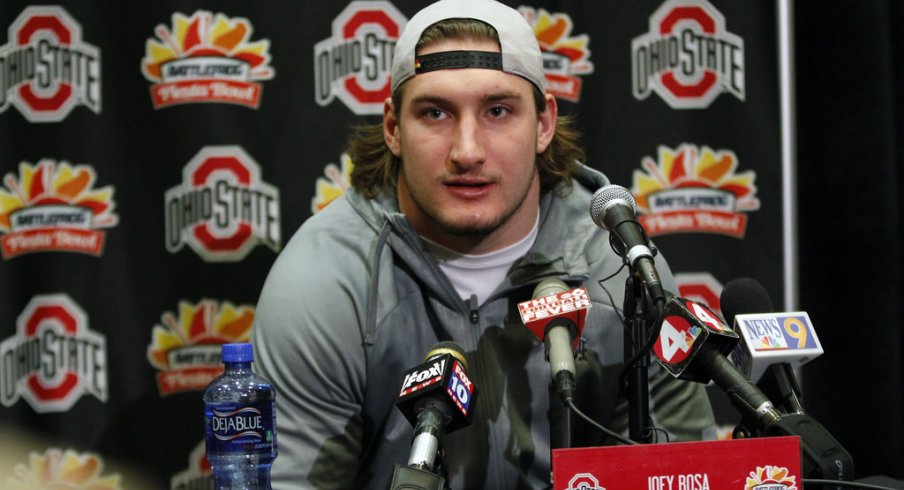 Joey Bosa meets with the media at the Fiesta Bowl.