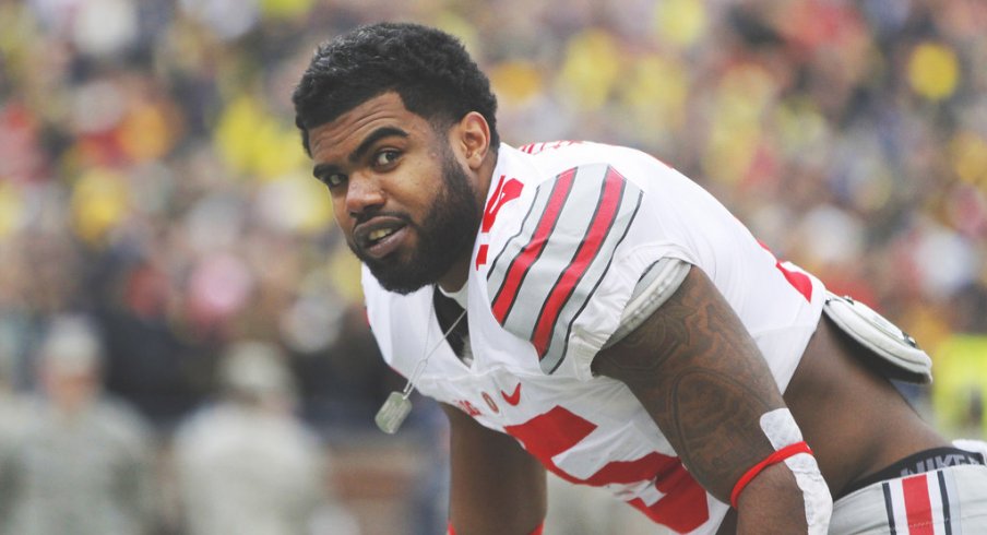 Ezekiel Elliott on the field before the game against Michigan.