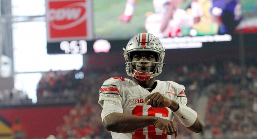 J.T. Barrett celebrates a touchdown vs. Notre Dame.