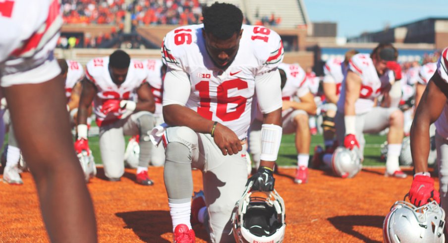 Barrett, Elflein and McMillan captains at Ohio State in 2016.