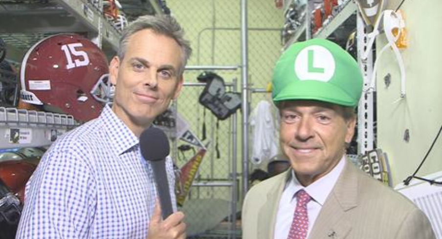 Nick Saban in a Luigi hat.