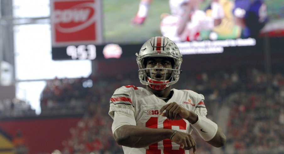 J.T. Barrett celebrates a touchdown in the Fiesta Bowl.