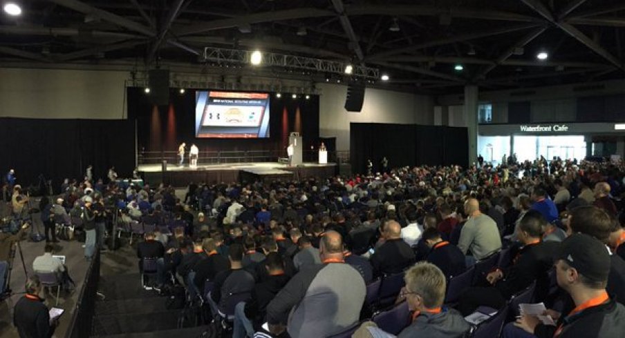 800-900 NFL scouts watch players weigh-in at the Senior Bowl.