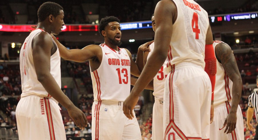 Ohio State huddles during Tuesday's game against Northwestern.