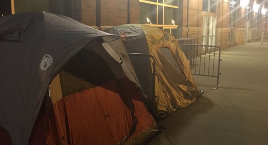 Tents in 'Mattaritaville' on Monday night.