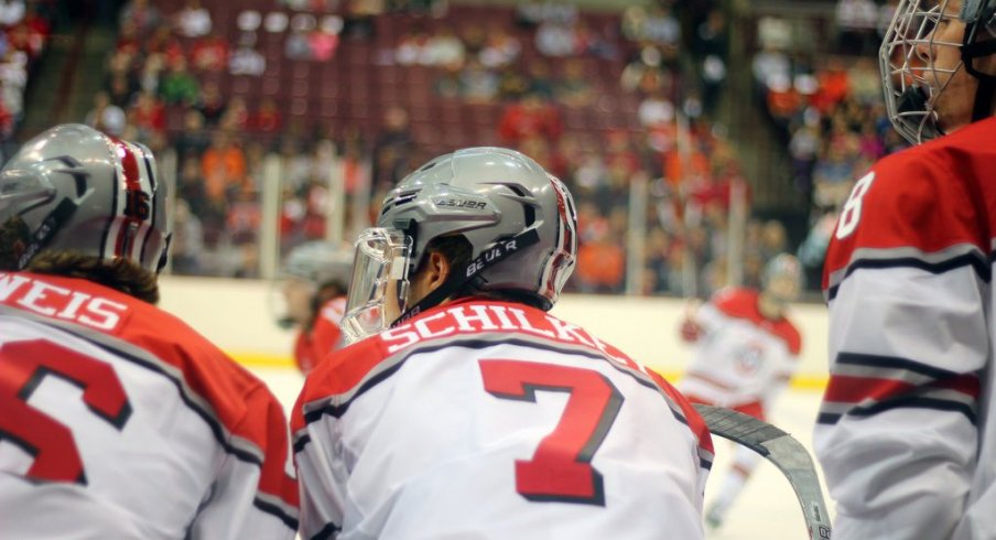 Ohio State forward Nick Schilkey takes a break from scoring all the points.