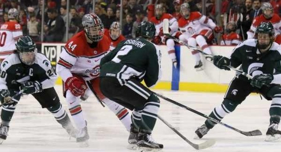 Ohio State hockey vies with Michigan State in a game at Value City Arena.