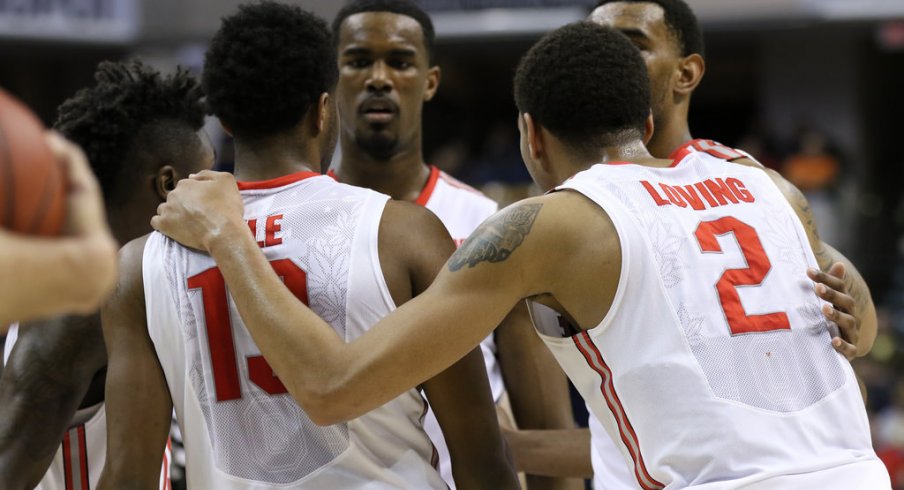 Ohio State huddles Thursday night against Penn State.