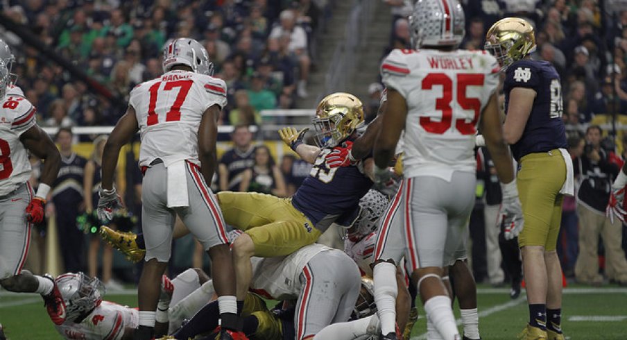 Jerome Baker and Chris Worley dump Notre Dame while awaiting the March 12th 2016 Skull Session.