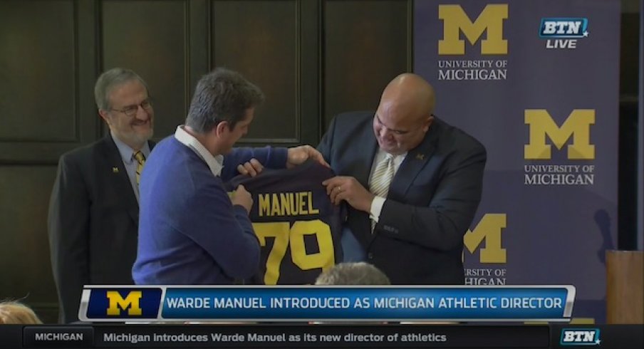 Warde Manuel says Gene Smith and him are "all good" after Jim Harbaugh's Twitter shit fit. 