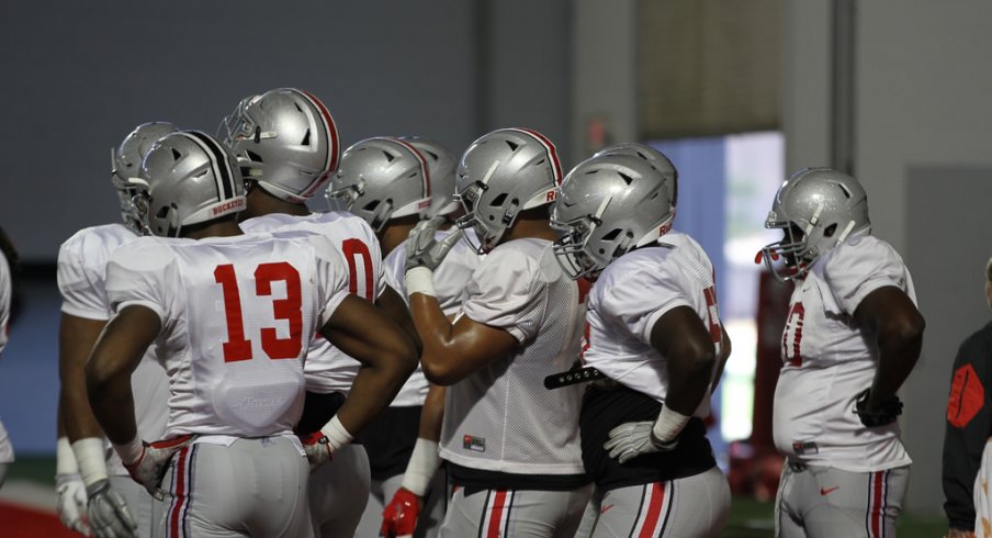 Ohio State's defensive line during a recent spring practice.