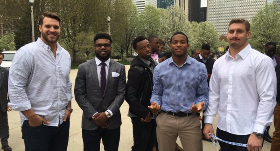 Taylor Decker, Ezekiel Elliott, Eli Apple, Darron Lee and Joey Bosa pose for a photo in Chicago.