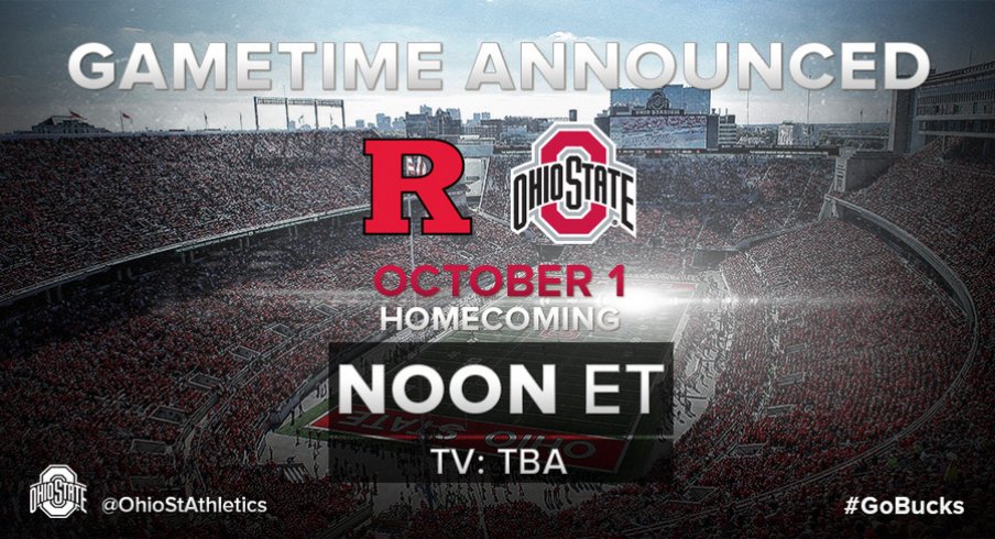 Ohio State's Oct. 1 matchup against Rutgers is set for a noon start.