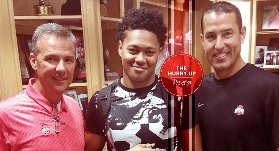 Anthony Hines III with Urban Meyer and Luke Fickell