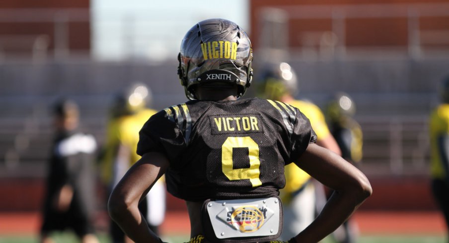 Binjimen Victor at a U.S. Army All-American Bowl practice