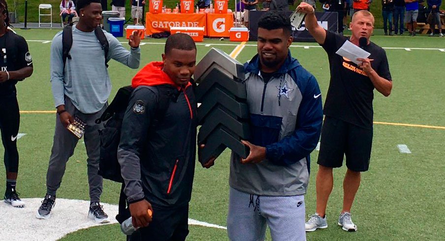 J.K. Dobbins, left, and Ezekiel Elliott at Nike's The Opening.