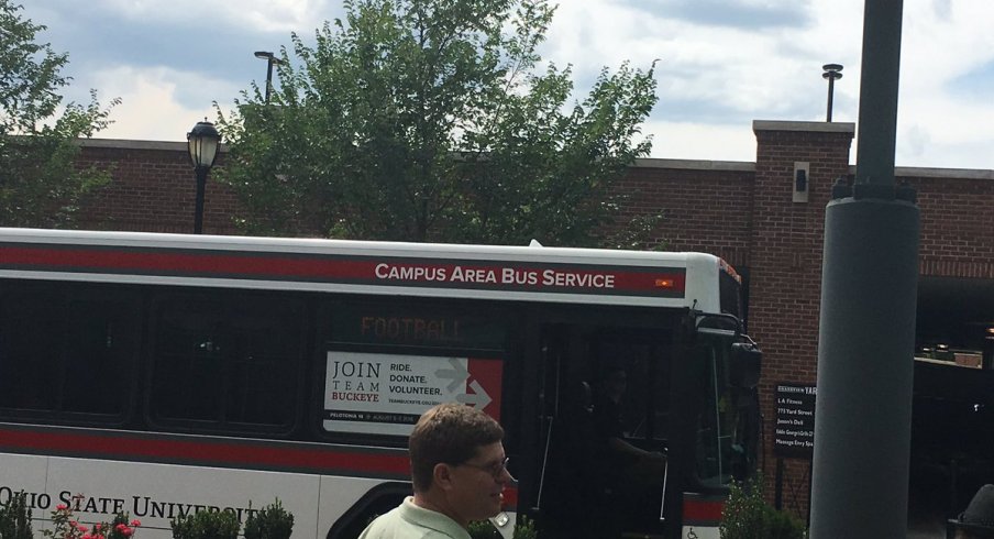 James Clark arrives via bus.