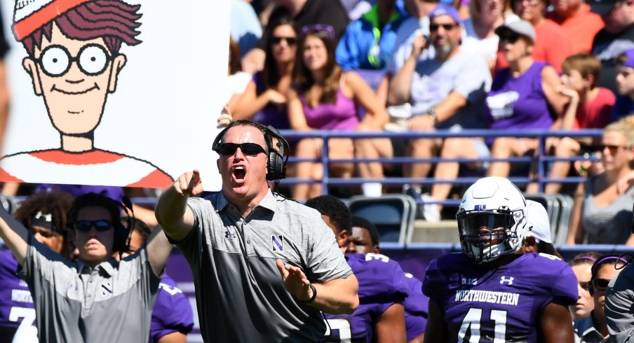  	Sep 3, 2016; Evanston, IL, USA; Northwestern Wildcats head coach Pat Fitzgerald reacts during the third quarter against the Western Michigan Broncos at Ryan Field. Mandatory Credit: Mike DiNovo-USA TODAY Sports