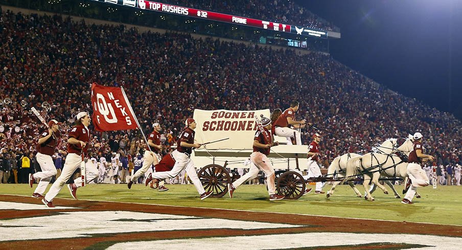 Oklahoma's Sooner Schooner takes the field.