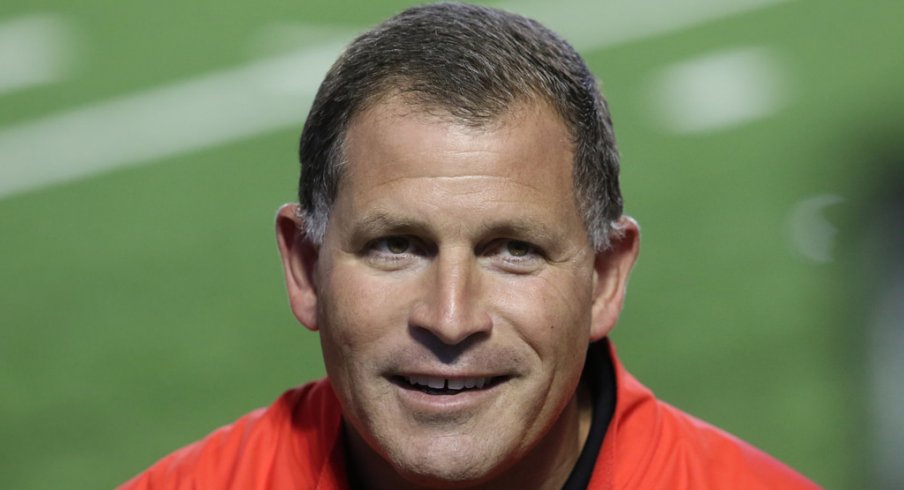 Ohio State co-defensive coordinator Greg Schiano meets with the media. 