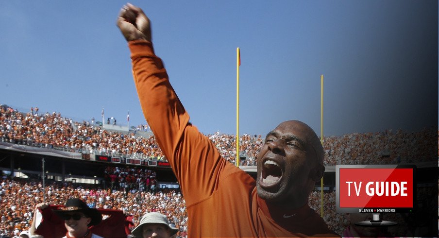 Oct 10, 2015; Dallas, TX, USA; Texas Longhorns head coach Charlie Strong celebrates winning the game against the Oklahoma Sooners during the Red River rivalry at Cotton Bowl Stadium. Texas won 24-17. Mandatory Credit: Tim Heitman-USA TODAY Sports