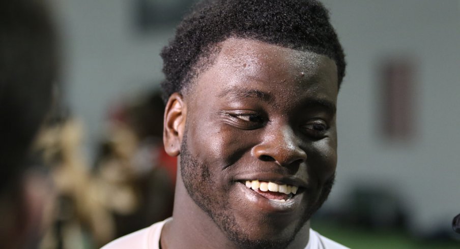 Ohio State DT Robert Landers meets with the media.