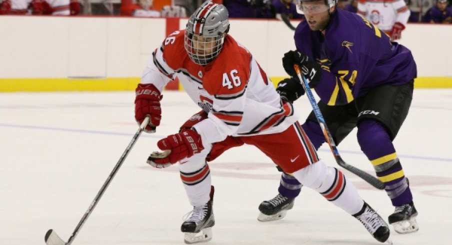 Defenseman Matt Joyaux scored a second period goal in Ohio State's game against Denver.