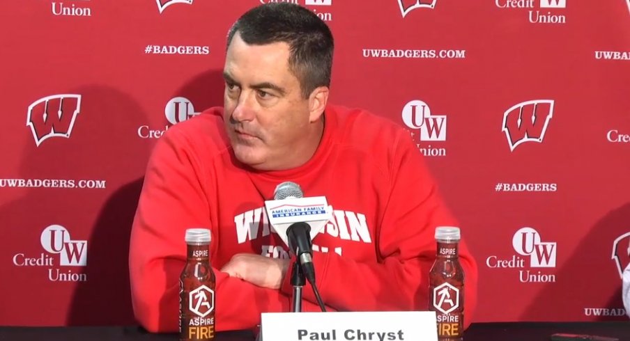 Wisconsin head coach Paul Chryst meets with reporters.