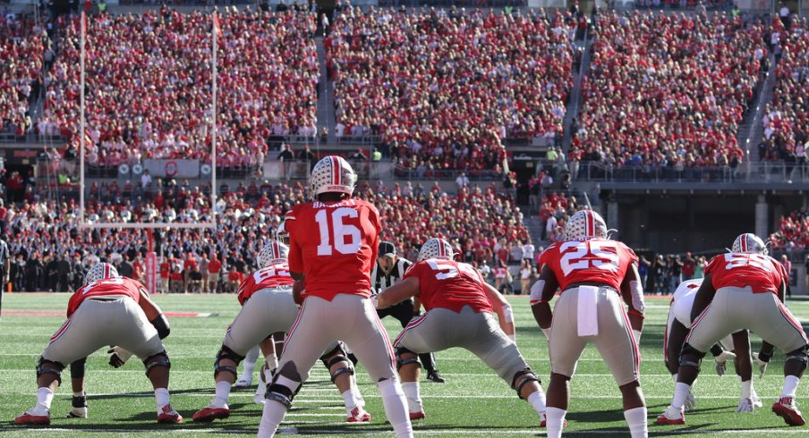 J.T. Barrett lines up with Mike Weber in the Ohio State backfield. 