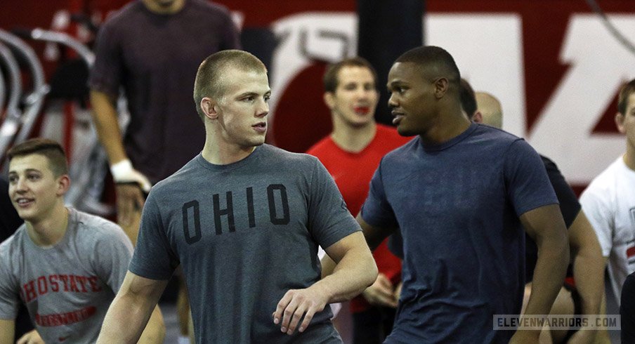 Bo Jordan and Myles Martin at Ohio Sate wrestling practice.