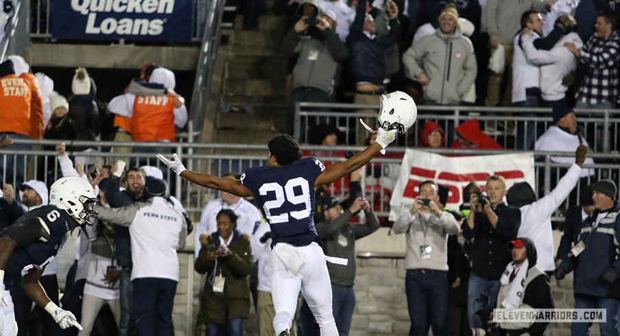 Penn State defensive back John Reid celebrates the Nittany Lions' upset of No. 2 Ohio State Saturday night.