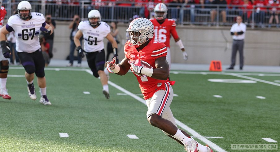 Curtis Samuel carries the ball against Northwestern. 