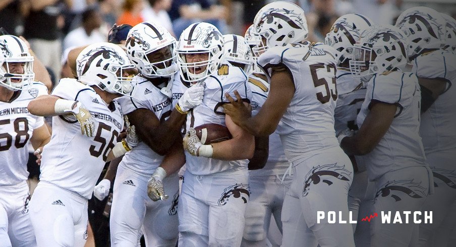 Sep 17, 2016; Champaign, IL, USA; The Western Michigan Broncos defense celebrates after the interception by Western Michigan Broncos linebacker Robert Spillane (10) during the fourth quarter at Memorial Stadium. Western Michigan beat Illinois 34 to 10. Mandatory Credit: Mike Granse-USA TODAY Sports