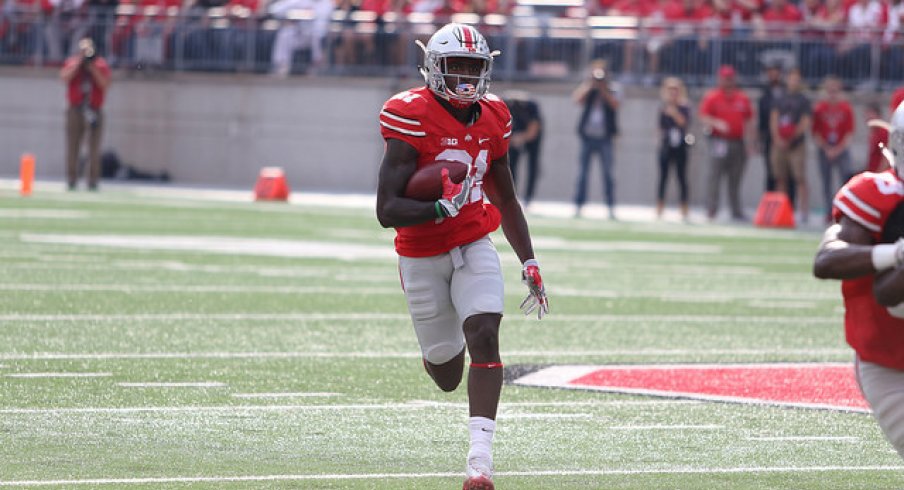 Parris Campbell runs the ball against Northwestern.