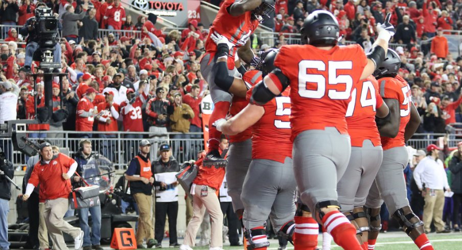 Curtis Samuel celebrates a touchdown. 