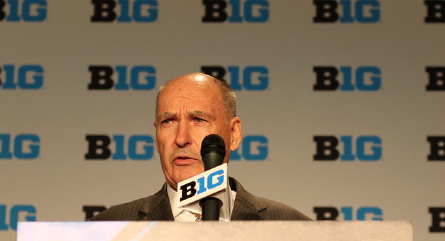 Big Ten commish Jim Delany speaks to reporters.