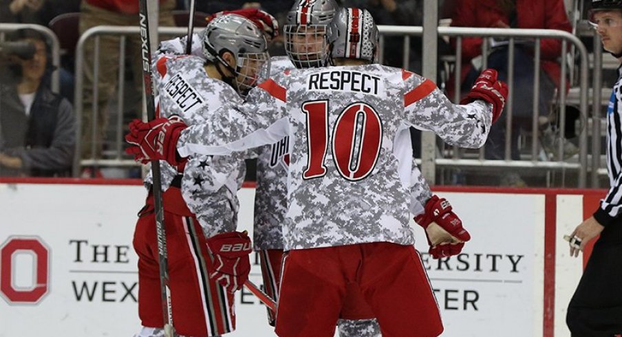 Ohio State celebrates a big win on Military Appreciation Weekend.