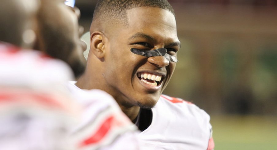 Raekwon McMillan celebrates a big play against Maryland.