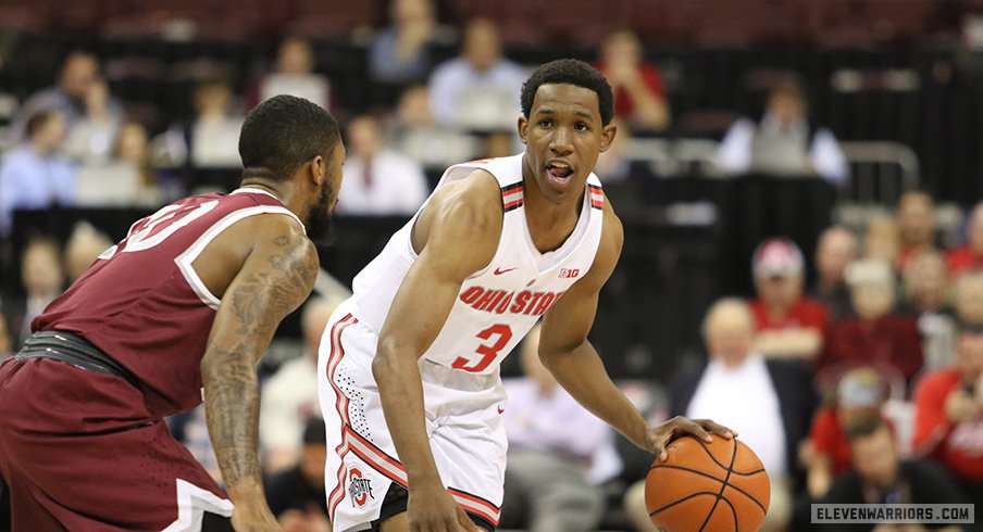 C.J. Jackson brings the ball up the floor for Ohio State against N.C. Central