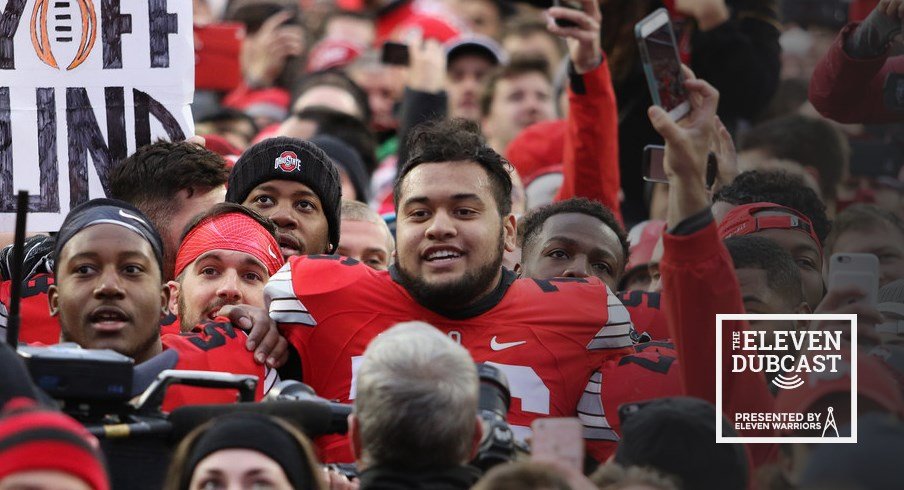 Ohio State players and fans celebrate a dramatic win over Michigan.