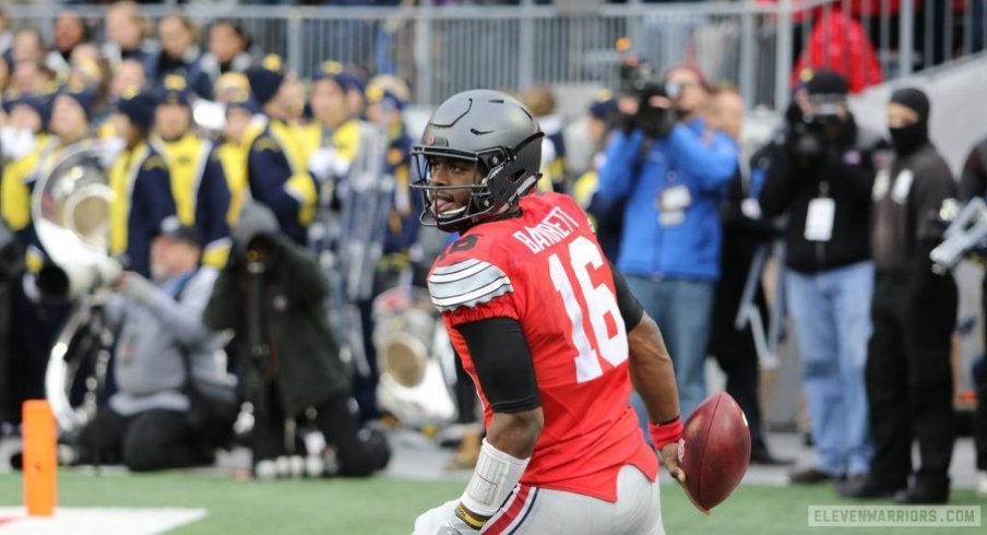 J.T. Barrett struggled early and got hot late on the way to 249 total yards and a pair of scores as Ohio State again dumped Michigan.