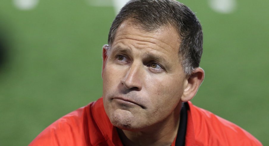 Greg Schiano speaks with reporters in Columbus (but not about the Oregon or the USF job).