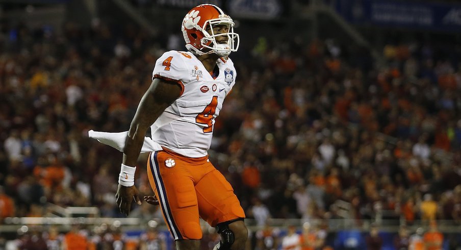 Clemson quarterback Deshaun Watson celebrates a touchdown. 