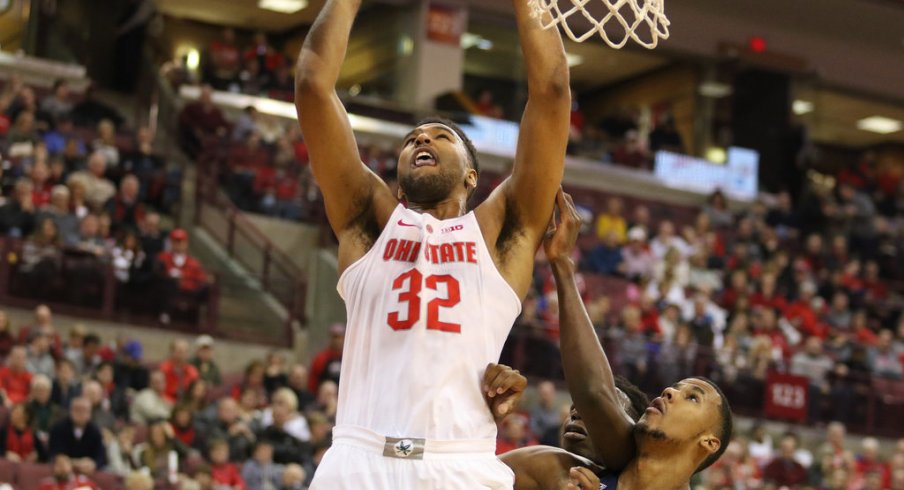 Ohio State center Trevor Thompson scores inside against UConn. 