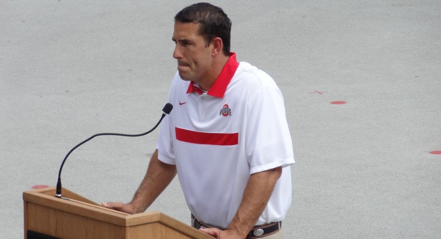 Luke Fickell addresses the media in 2011 at Ohio State media day.